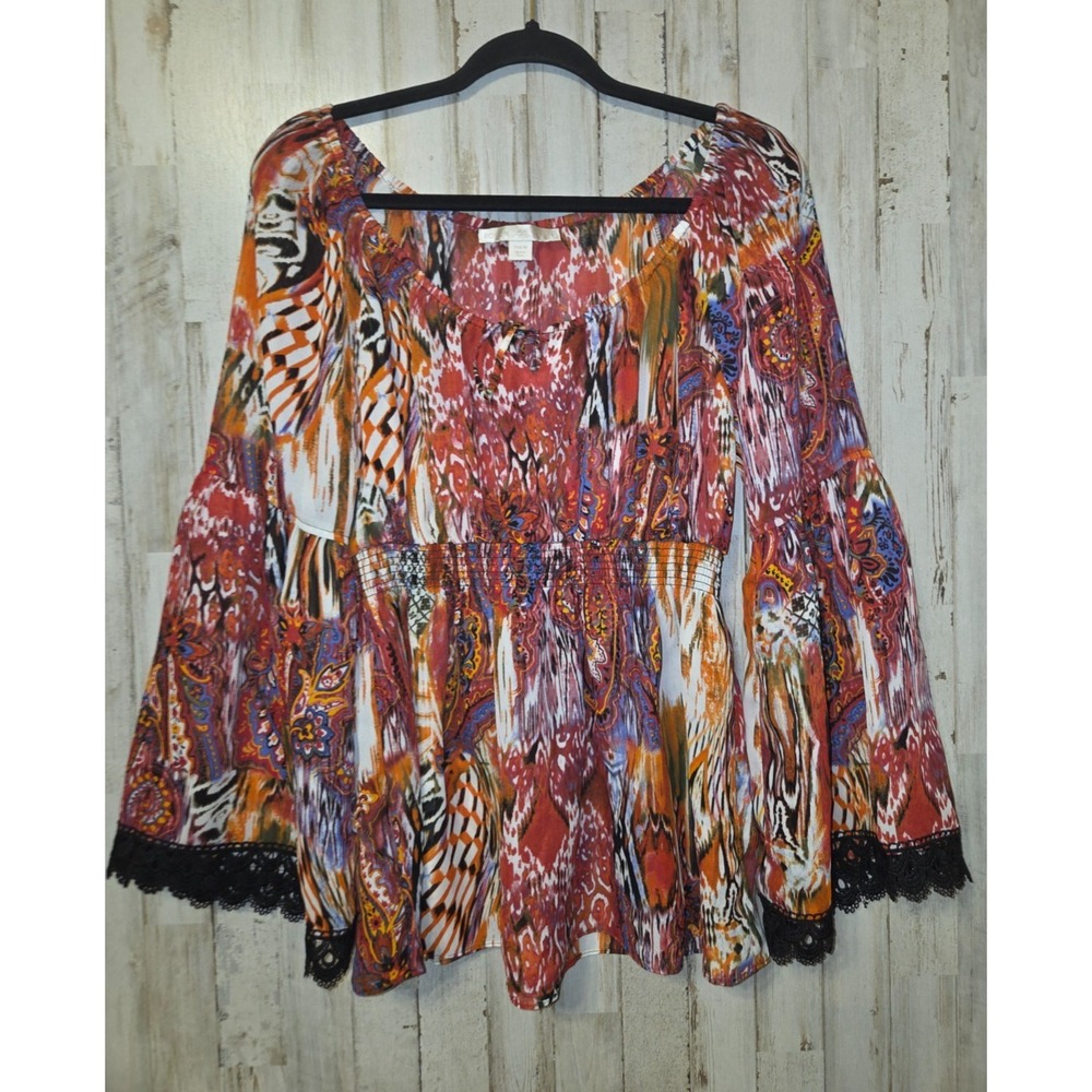 EUC Boston Proper size M Bell Long sleeve Chiffon Top Blouse Western Southern